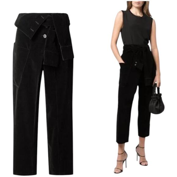 RTA NWT Margot Velvet High Rise Foldover Waist Pant Corpus Black Size S *Flaw* - Picture 2 of 13